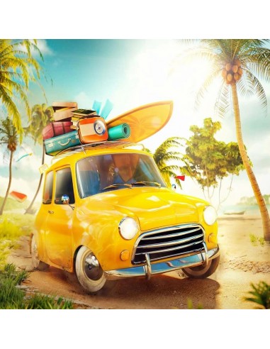 Toile de fond de la plage jaune voiture vacances d'été photographie GA-76 Faites des économies