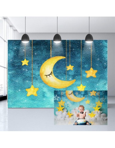 toile de fond de peinture lune et étoiles nuit Dessin animé pour enfants photographie NB-189 chez Cornerstreet bien 