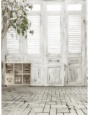 Toile de fond d'anniversaire de mariage de plancher en bois de porte blanche GC-61 livraison gratuite